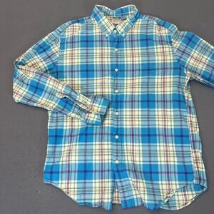 J Crew Summer Plaid Shirt Mens XL Blue Multicolor Long Sleeve Plaid 100% Cotton
